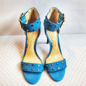 Jessica Simpson Elonna Blue Studded Heels 6M/36